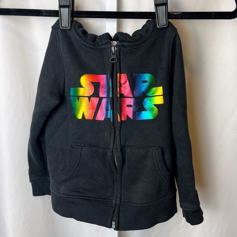 Star Wars Toddler‎ Hoodie 4T Black Zip Up Sweatshirt Spotted Zebra Rainbow Logo
